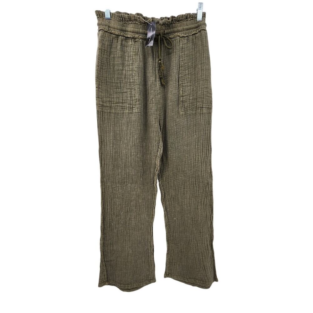 New NWT South Moon Under Promesa Olive‎ Green Seer Sucker Pull On Pants Medium